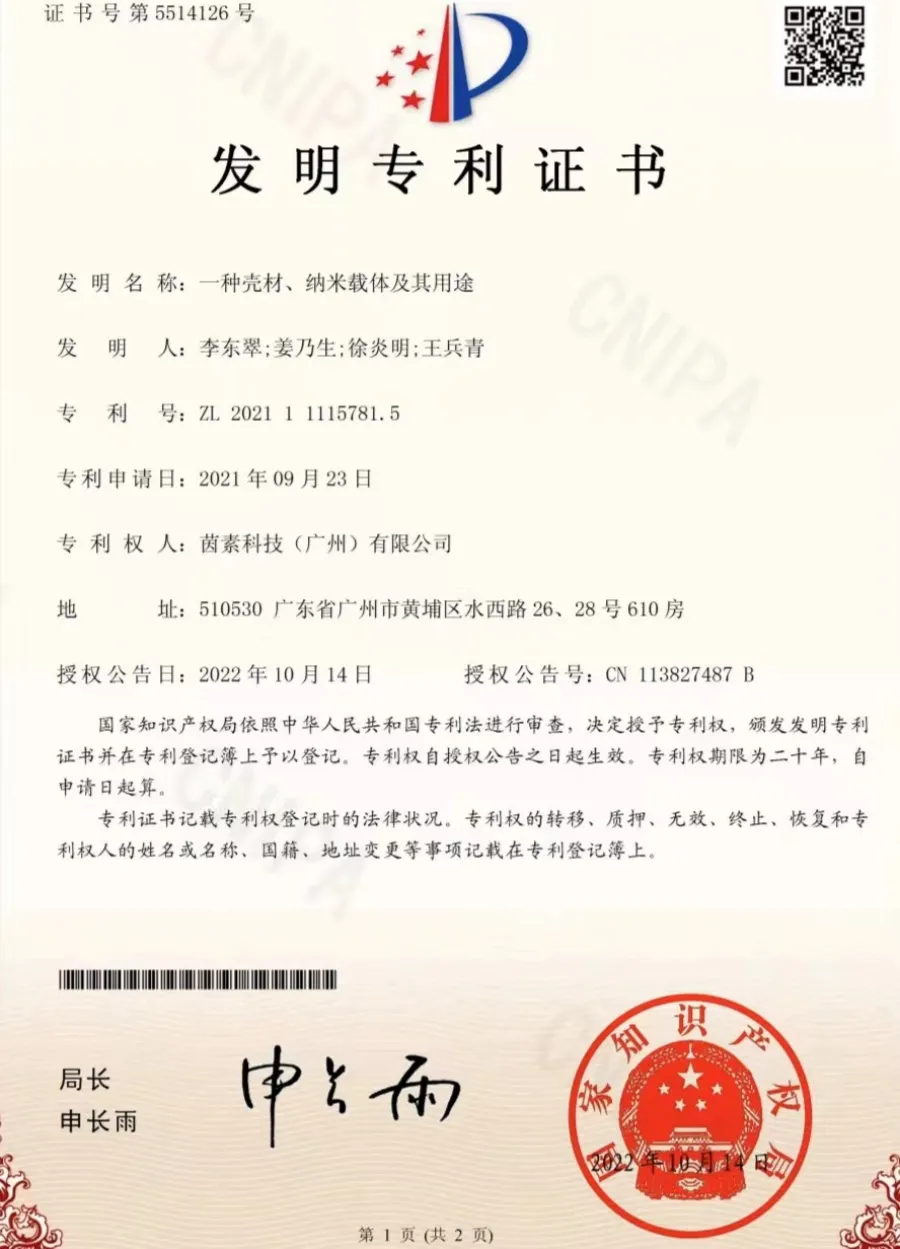 Patent certificate for a shell material, nanocarrier and its use